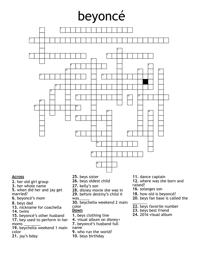 beyoncé  Crossword