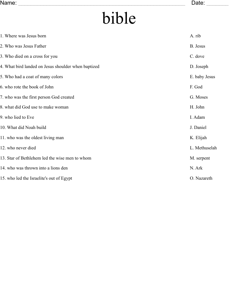 bible Worksheet