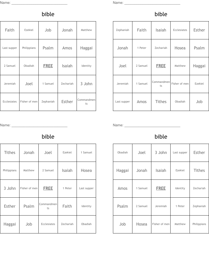 bible Bingo Cards