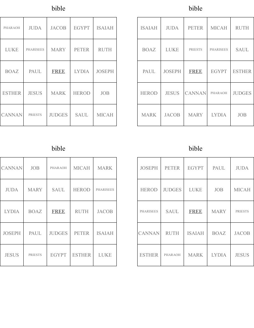 bible Bingo Cards