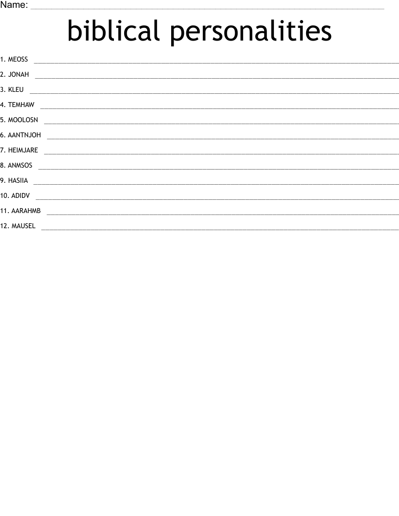 biblical personalities Word Scramble