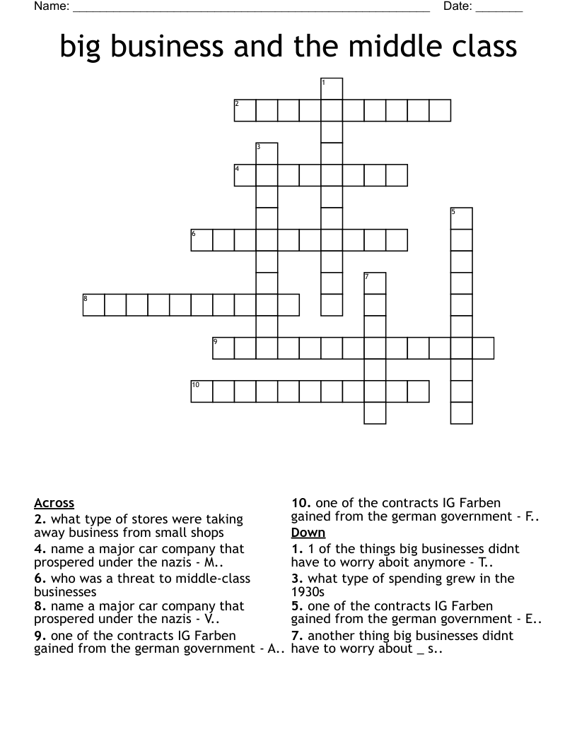 big business and the middle class Crossword
