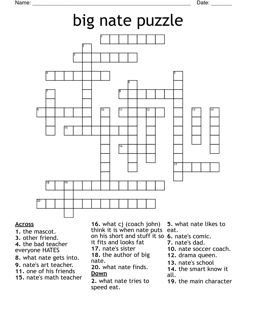 big nate puzzle Crossword