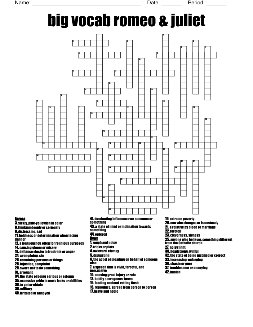 big vocab romeo & juliet  Crossword