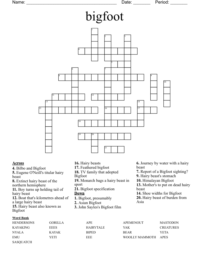bigfoot Crossword