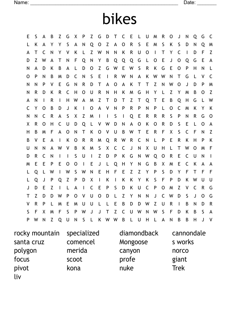 bikes Word Search