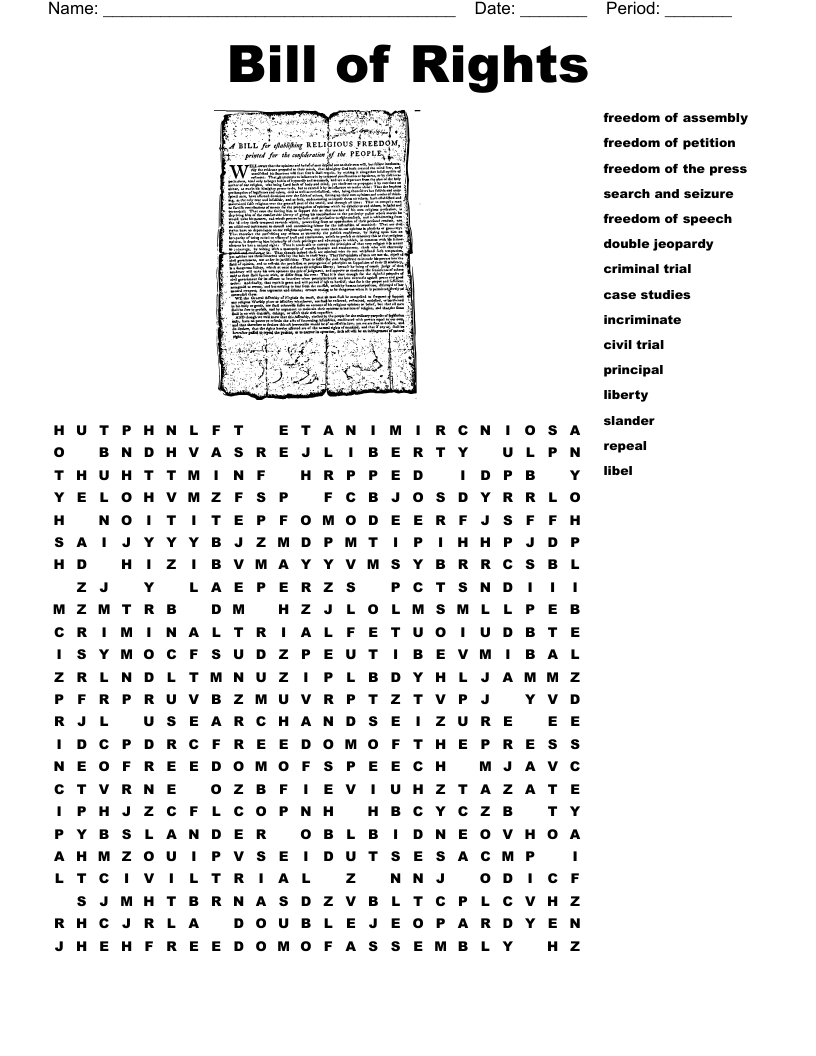Bill of Rights Word Search