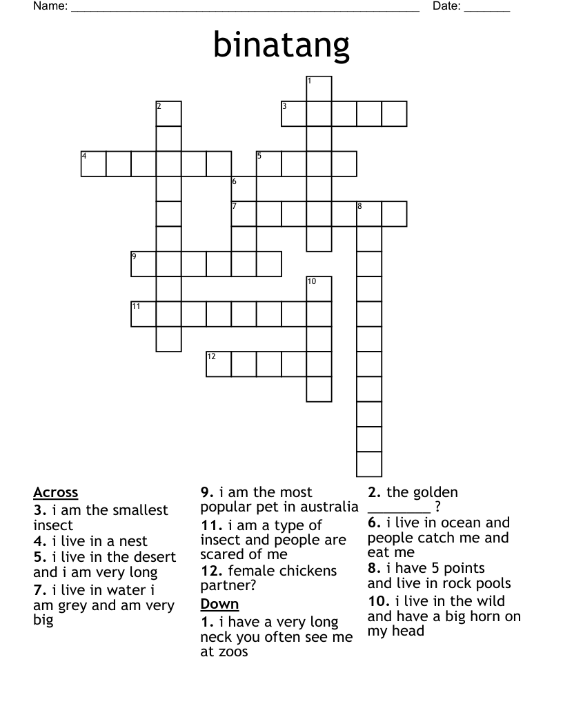 binatang Crossword