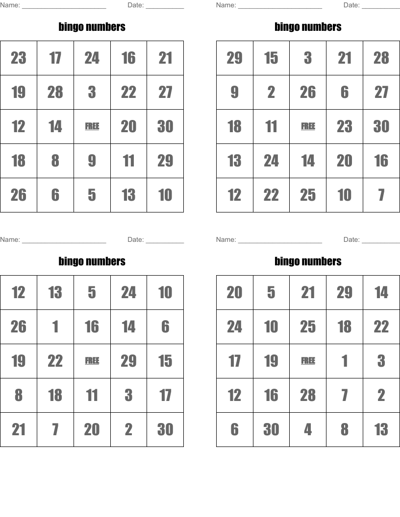 bingo numbers