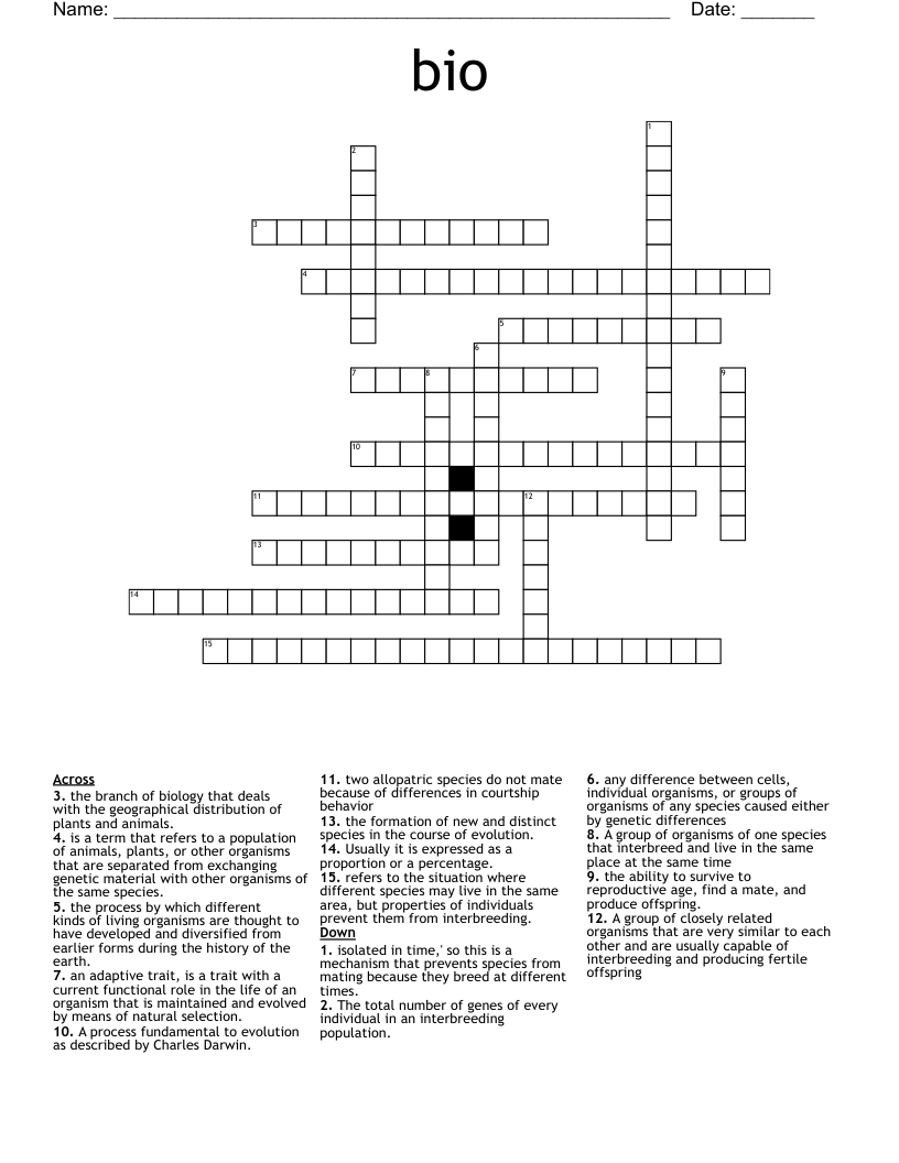 bio Crossword