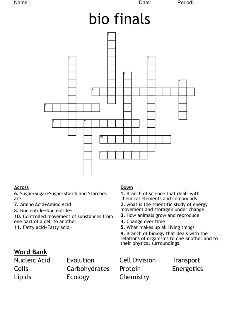 bio finals  Crossword