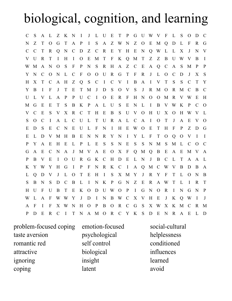 biological, cognition, and learning Word Search