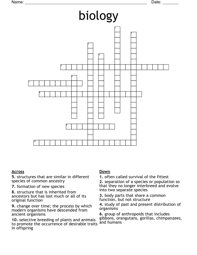 biology Crossword
