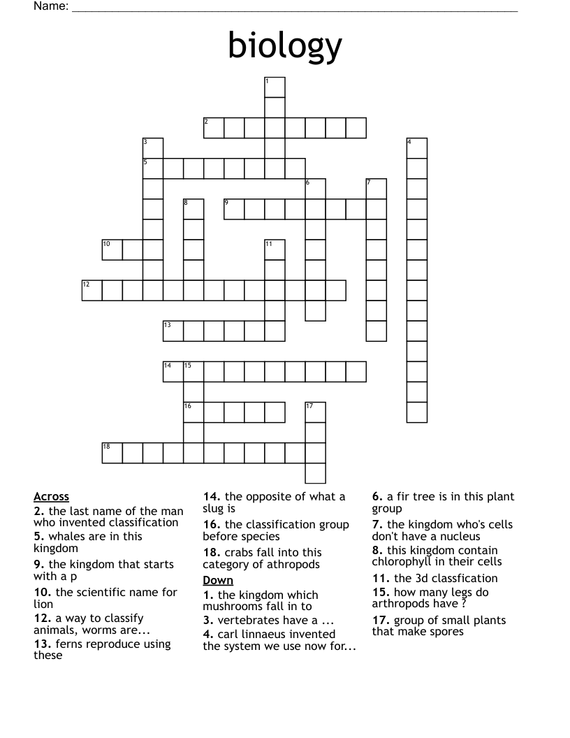 biology Crossword