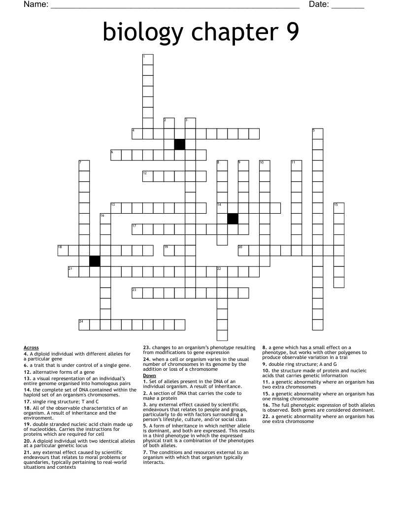 biology chapter 9  Crossword