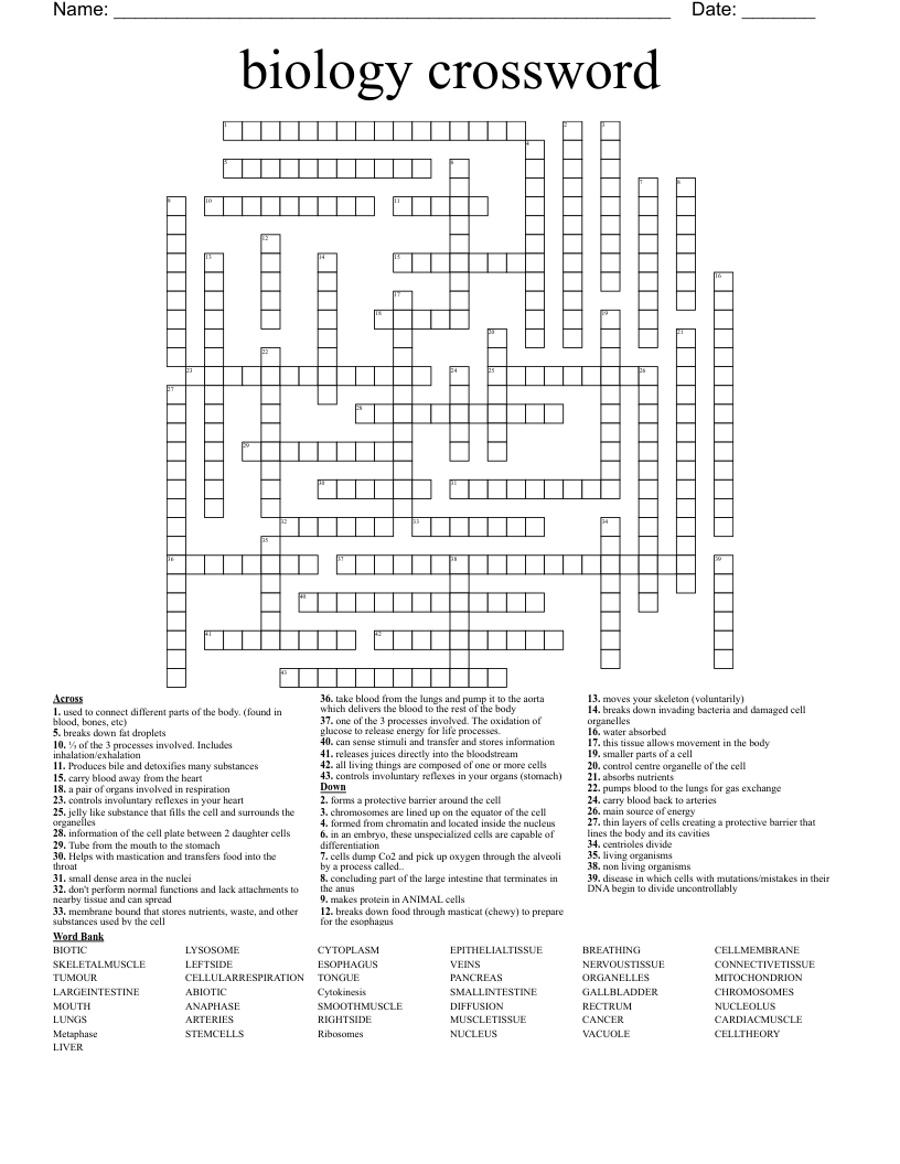 biology crossword