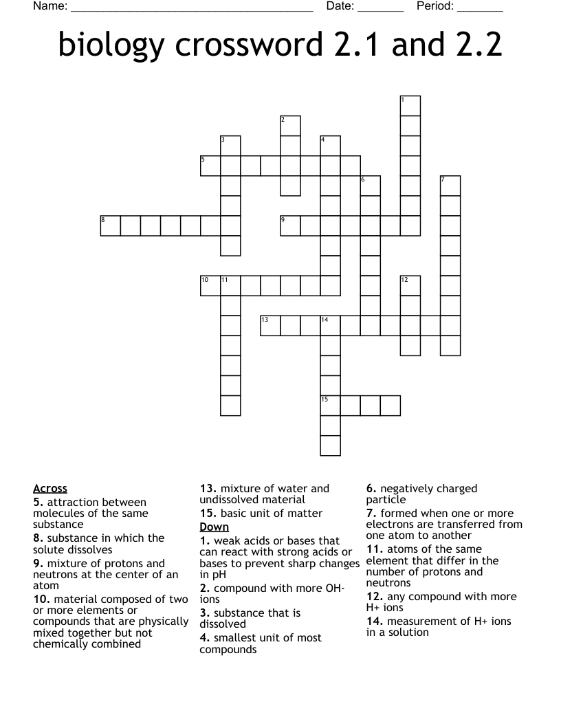 biology crossword 2.1 and 2.2
