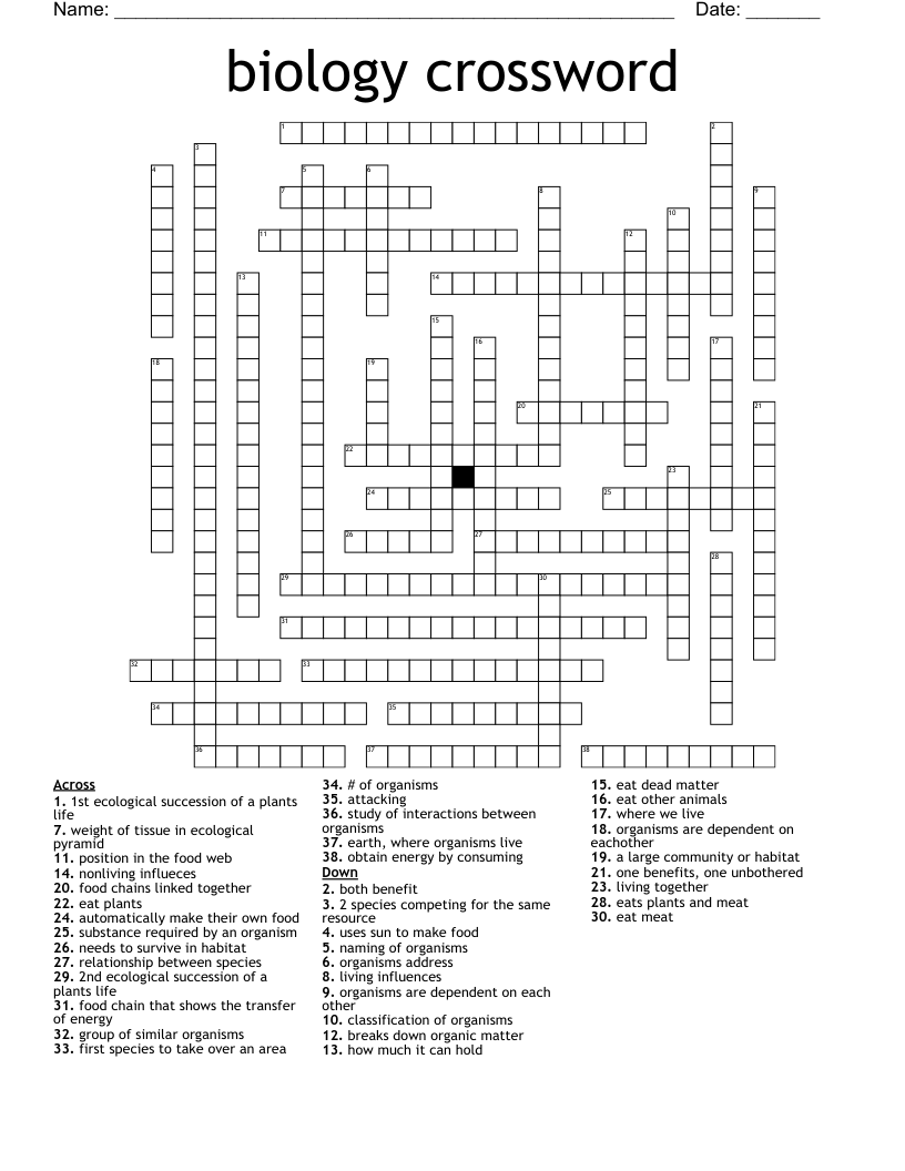 biology crossword 