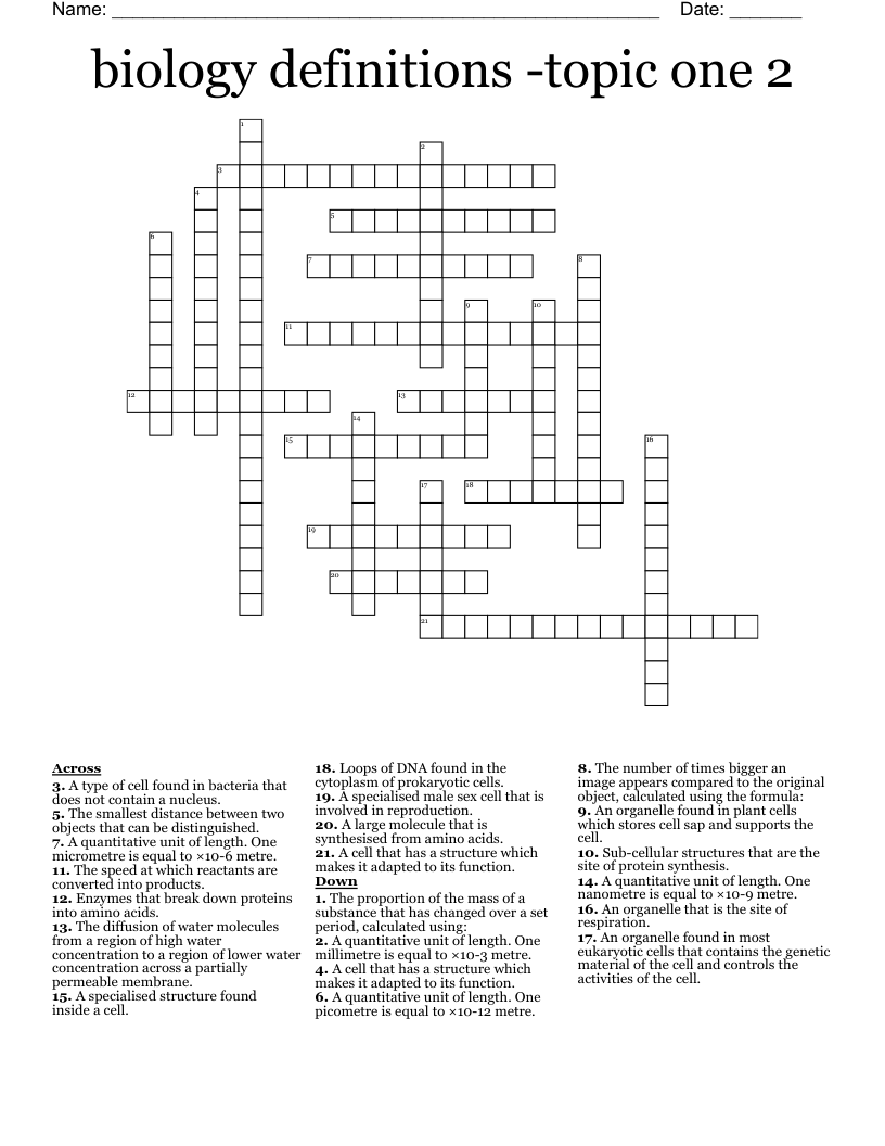 biology definitions -topic one 2 Crossword