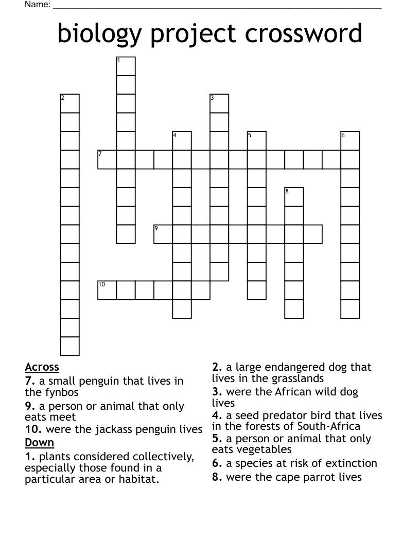 biology project crossword 