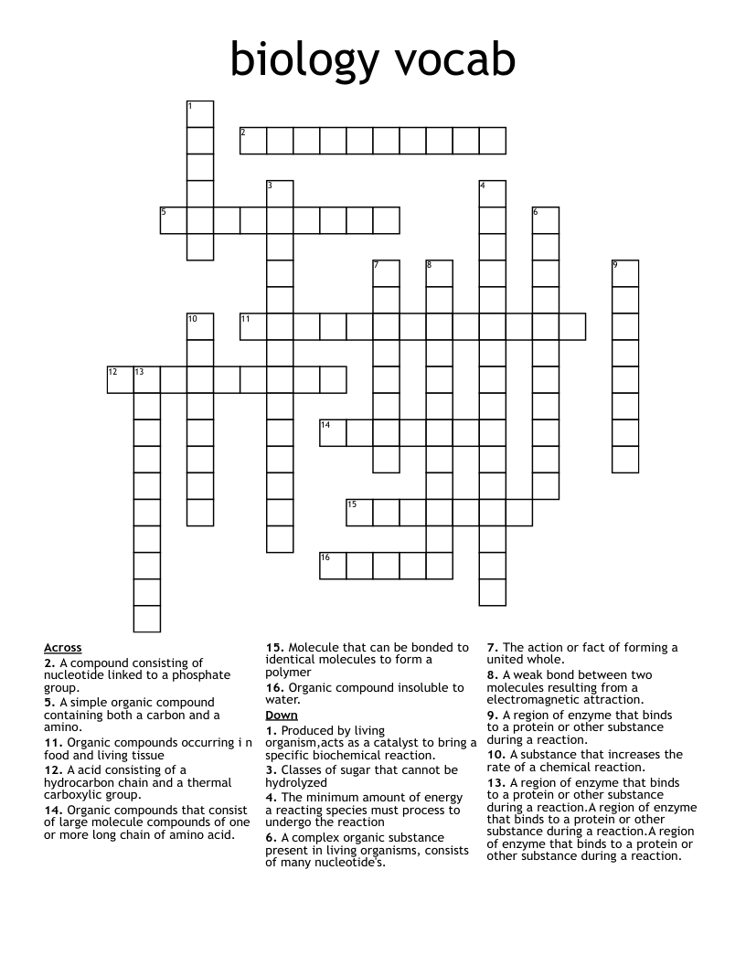 biology vocab Crossword