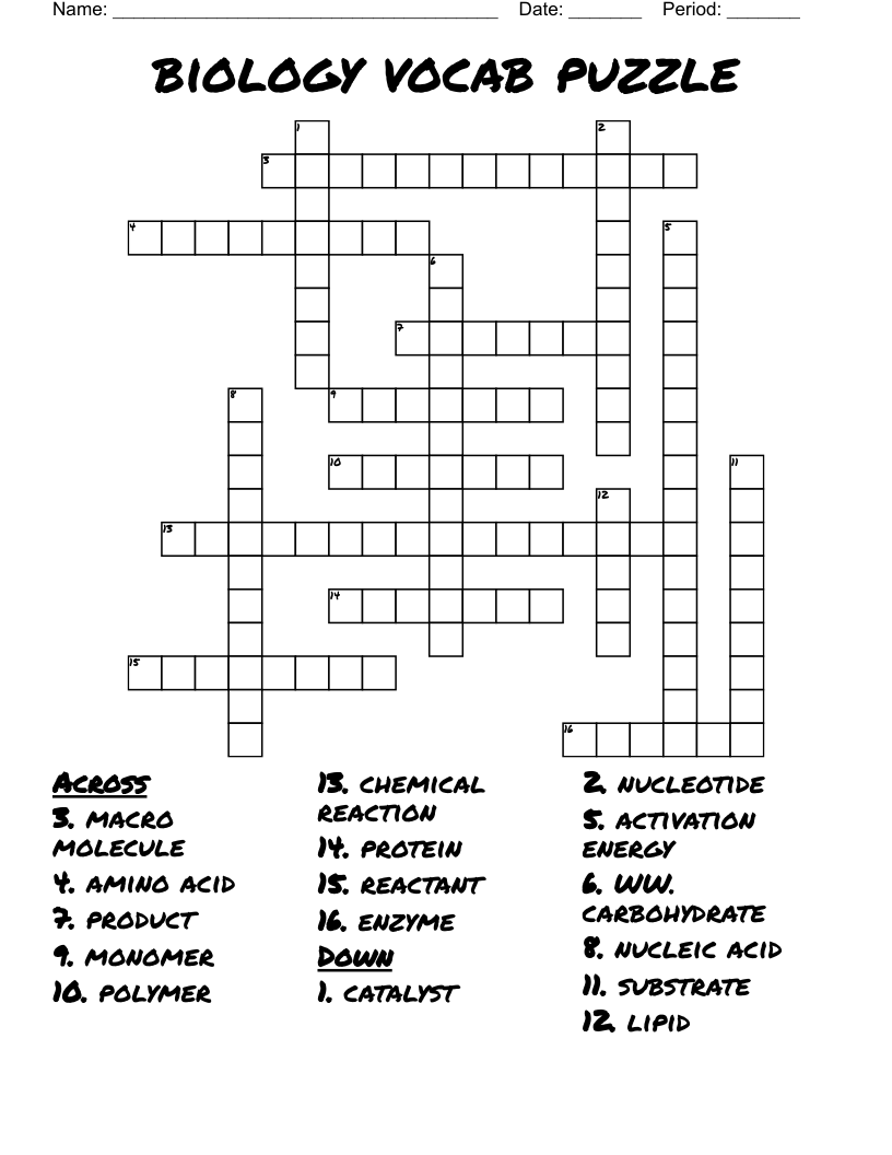 biology vocab puzzle Crossword