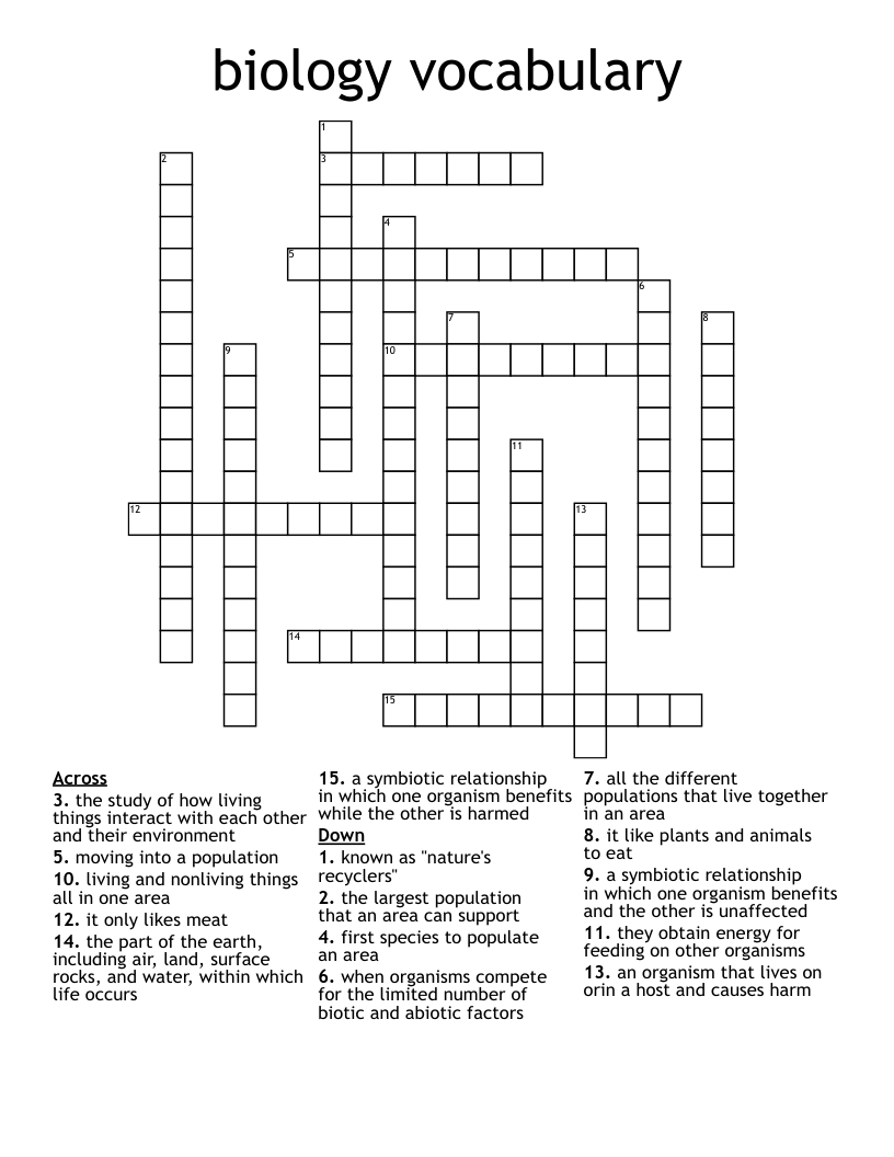 biology vocabulary  Crossword