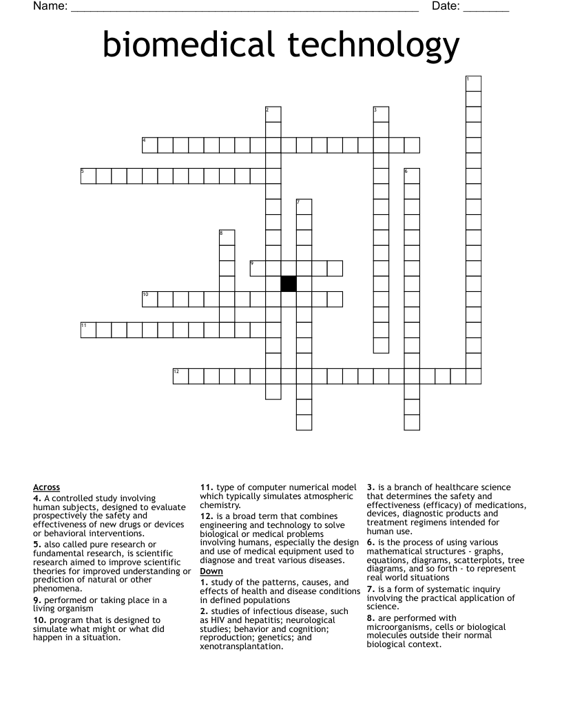 biomedical technology Crossword