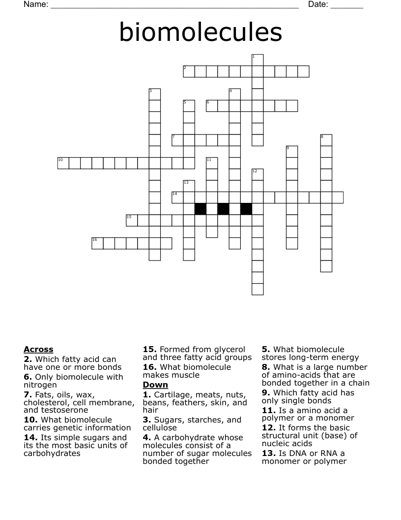 biomolecules Crossword