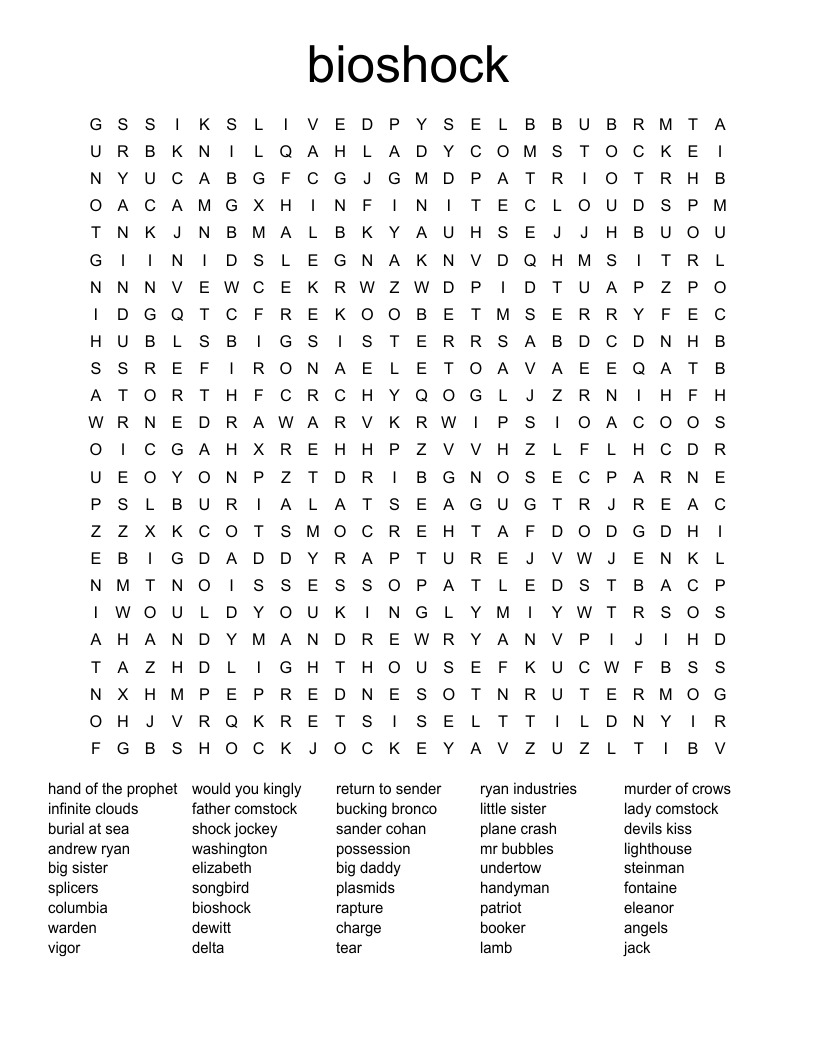 bioshock Word Search