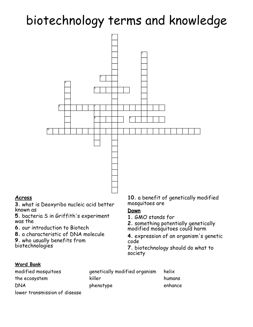 biotechnology terms and knowledge Crossword