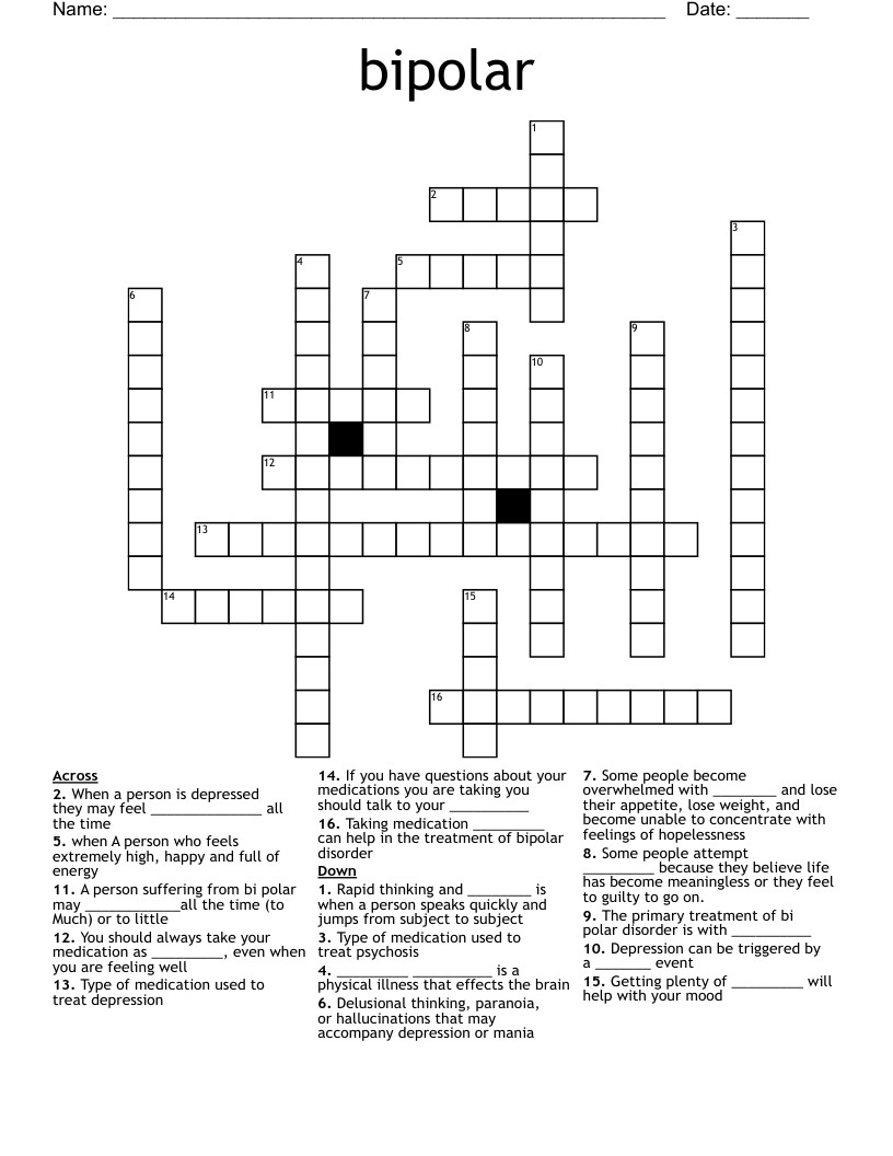 bipolar Crossword