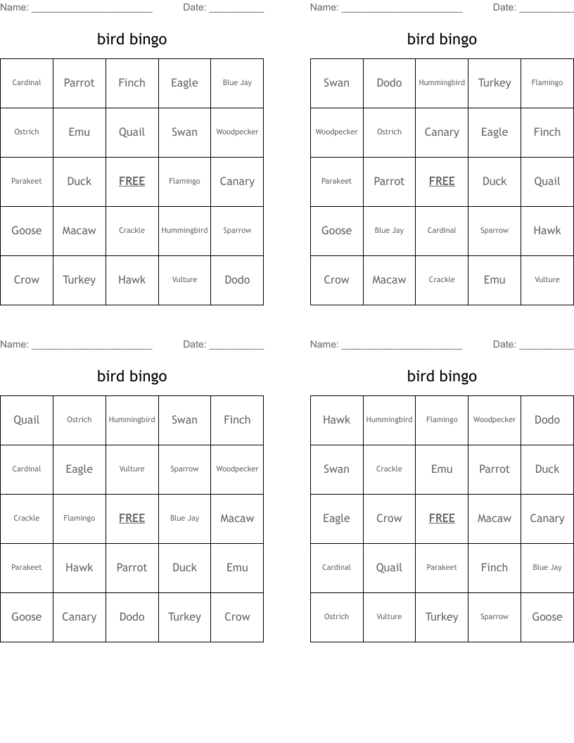 bird bingo