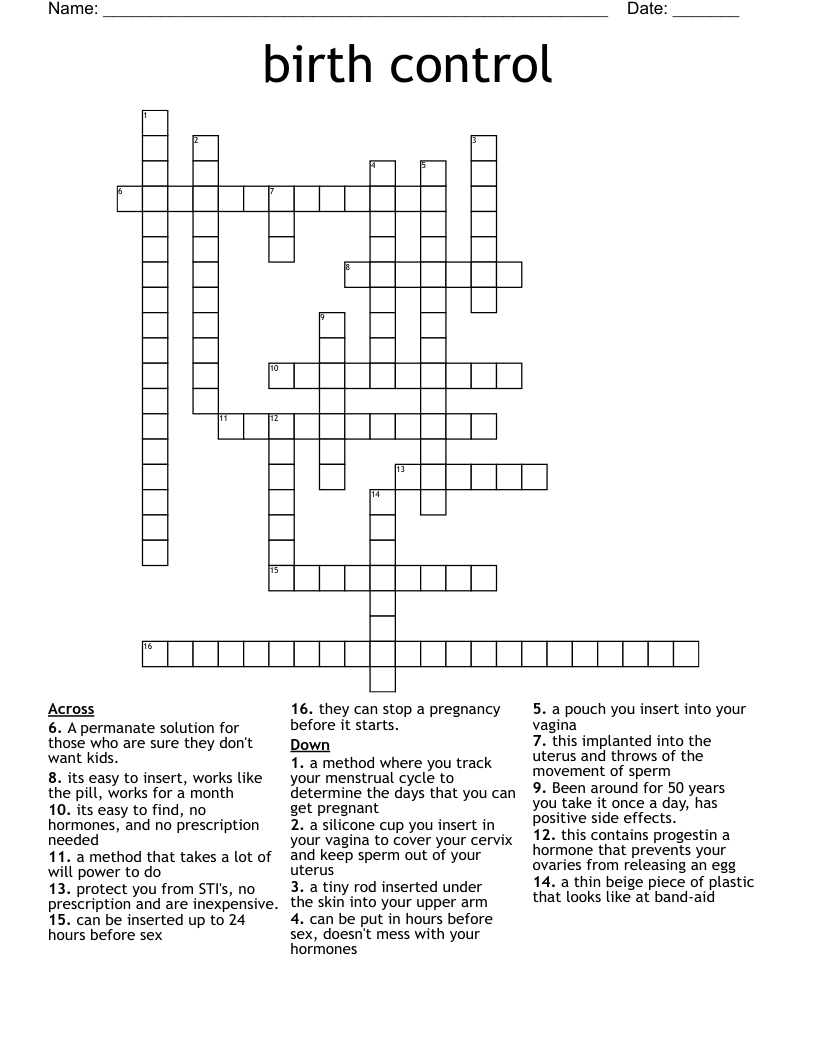 birth control Crossword