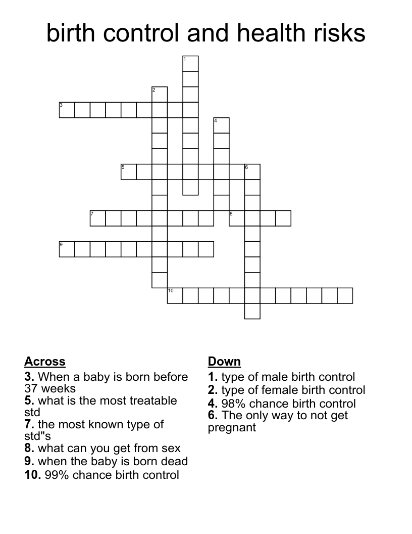 birth control and health risks  Crossword