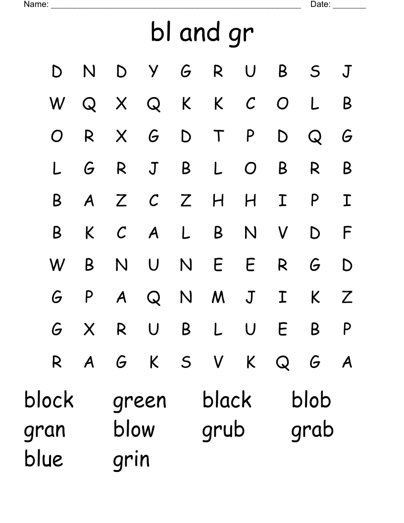 bl and gr Word Search