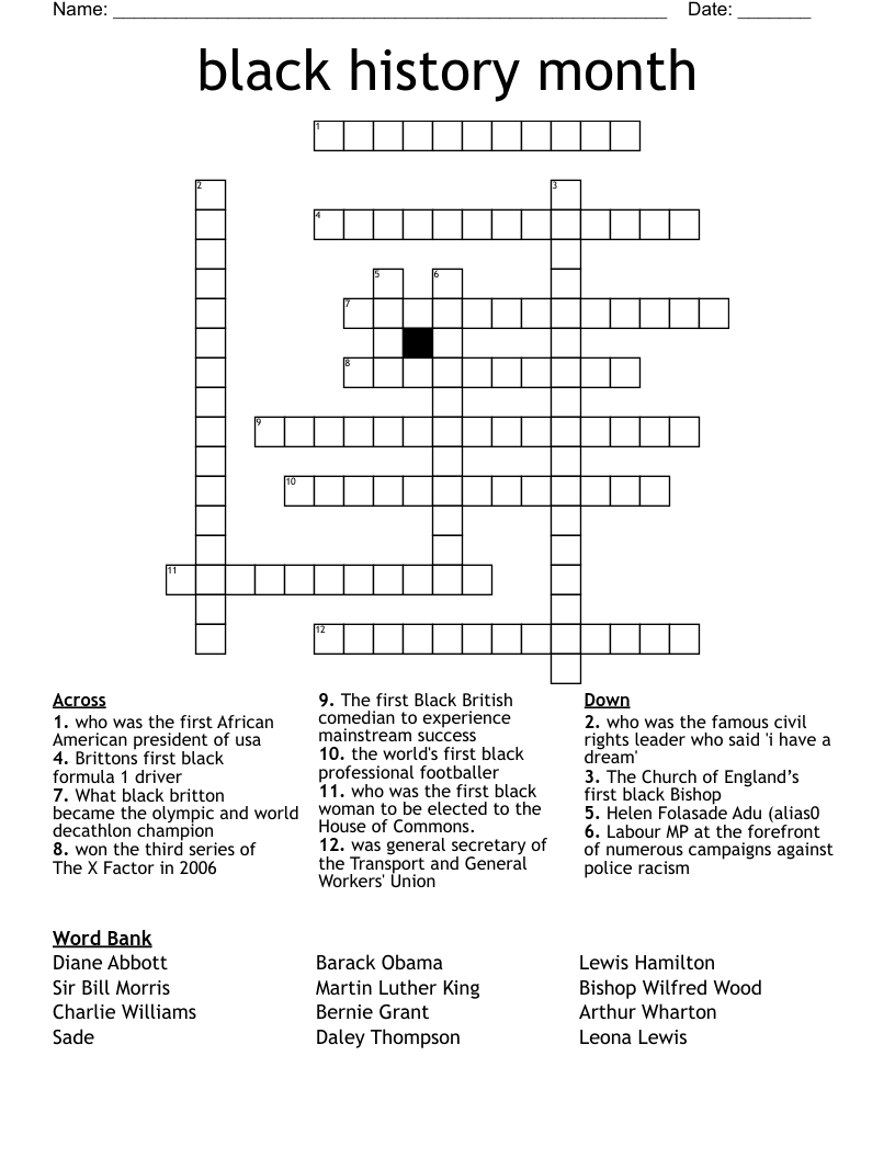 black history month Crossword