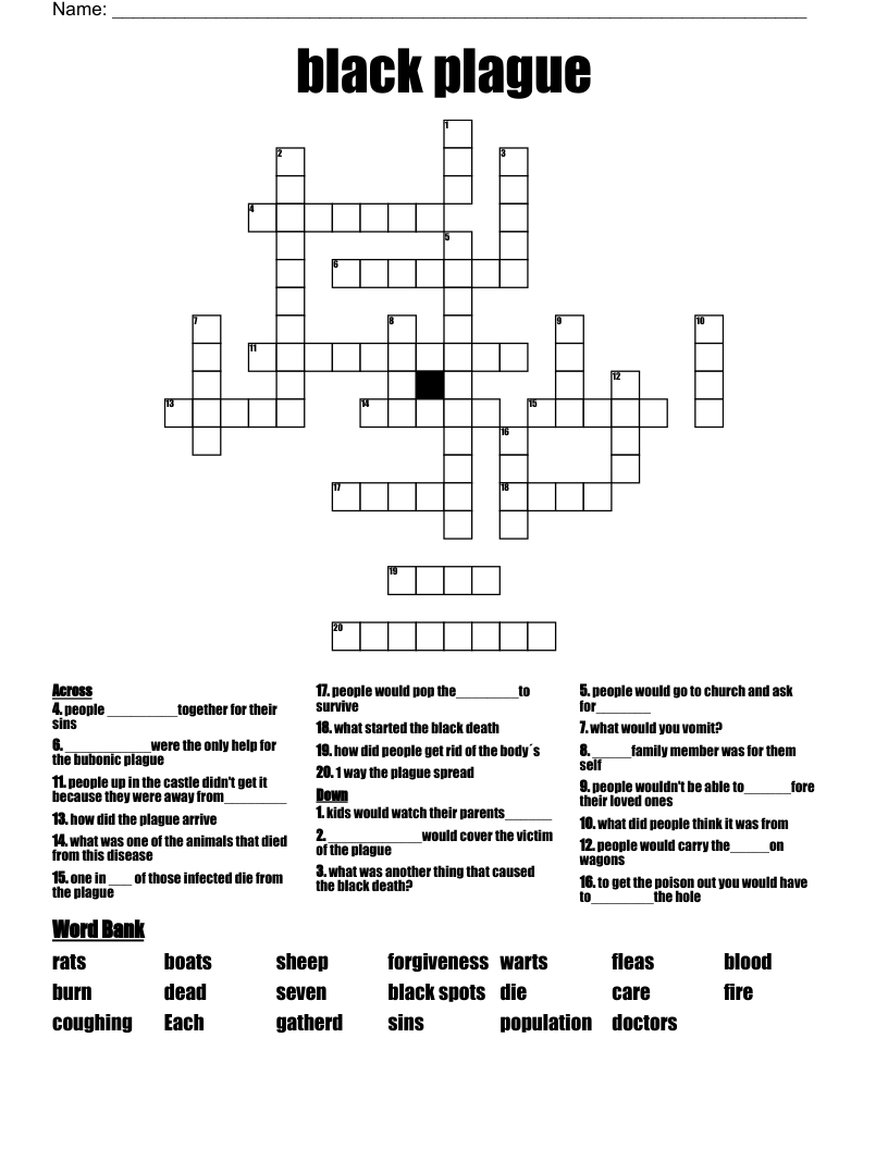 black plague Crossword