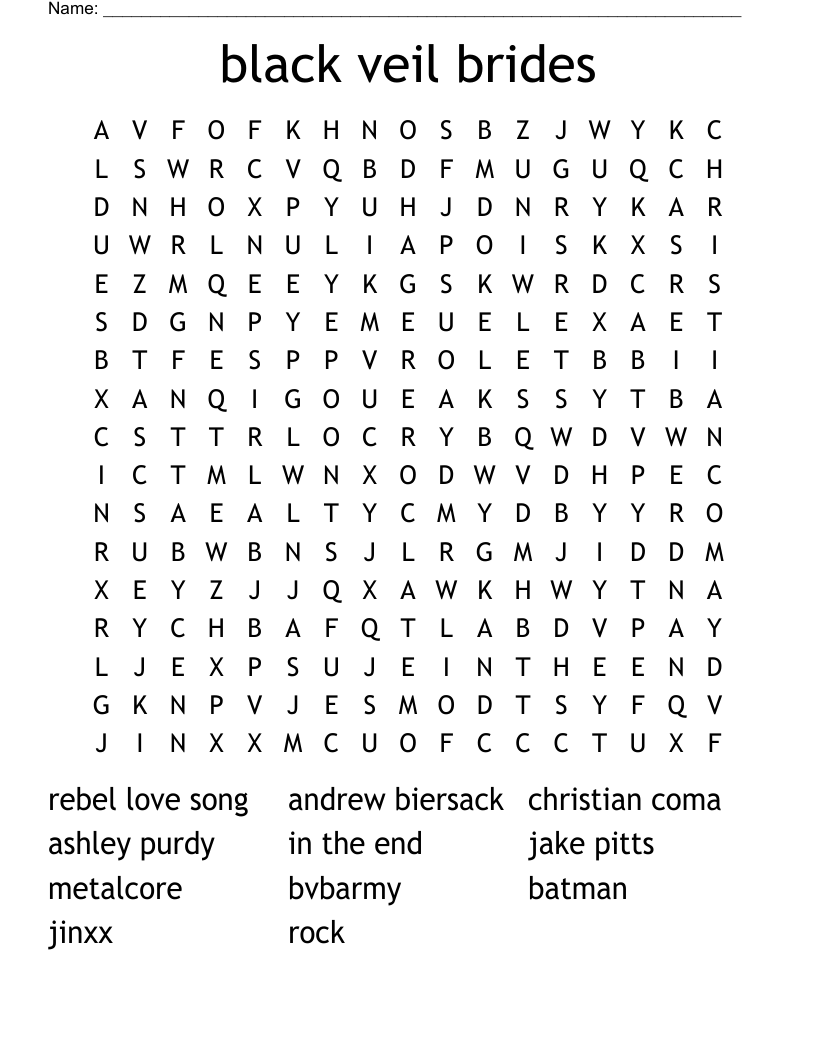 black veil brides Word Search