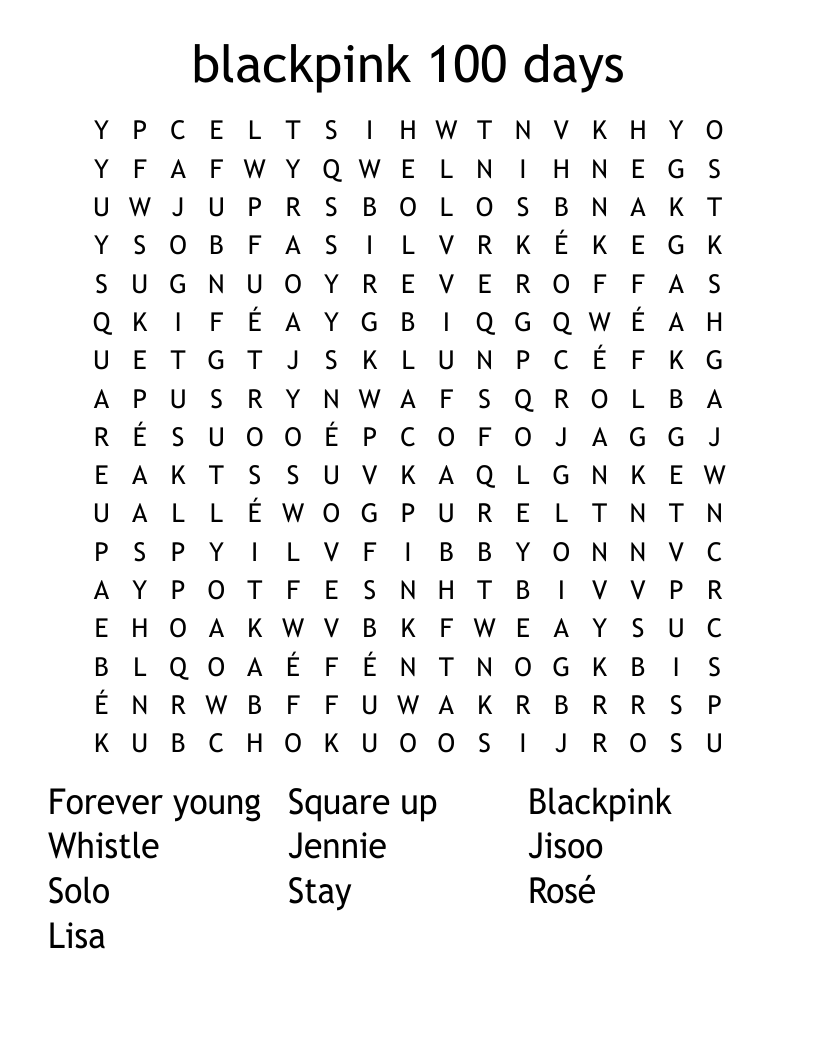 blackpink 100 days Word Search