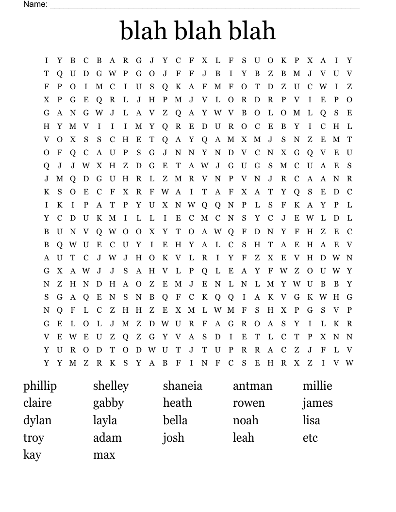 blah blah blah Word Search