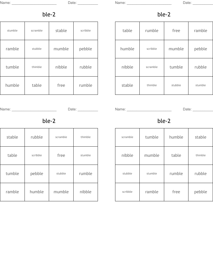 ble-2 Bingo Cards