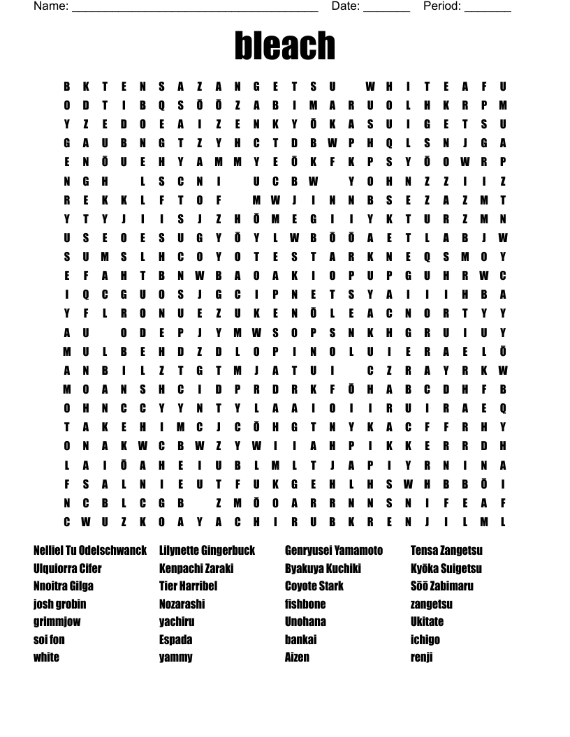 bleach  Word Search