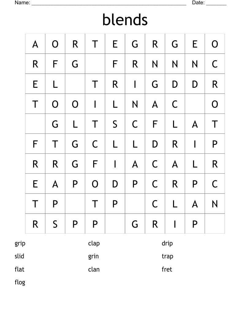 blends Word Search