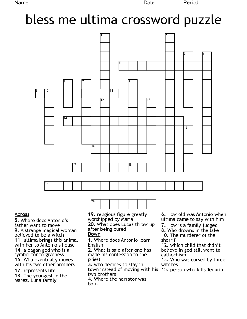 bless me ultima crossword puzzle