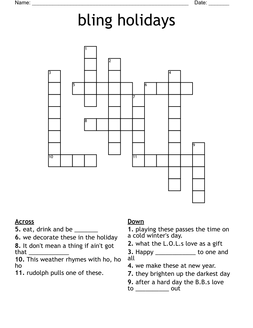 bling holidays Crossword