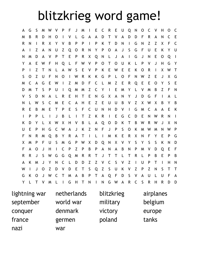 blitzkrieg word game! Word Search