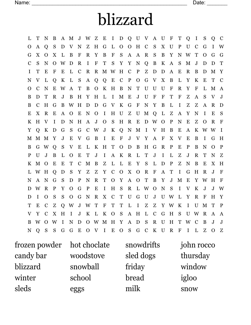 blizzard Word Search