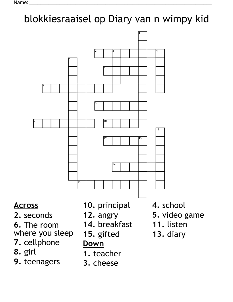 blokkiesraaisel op Diary van n wimpy kid Crossword