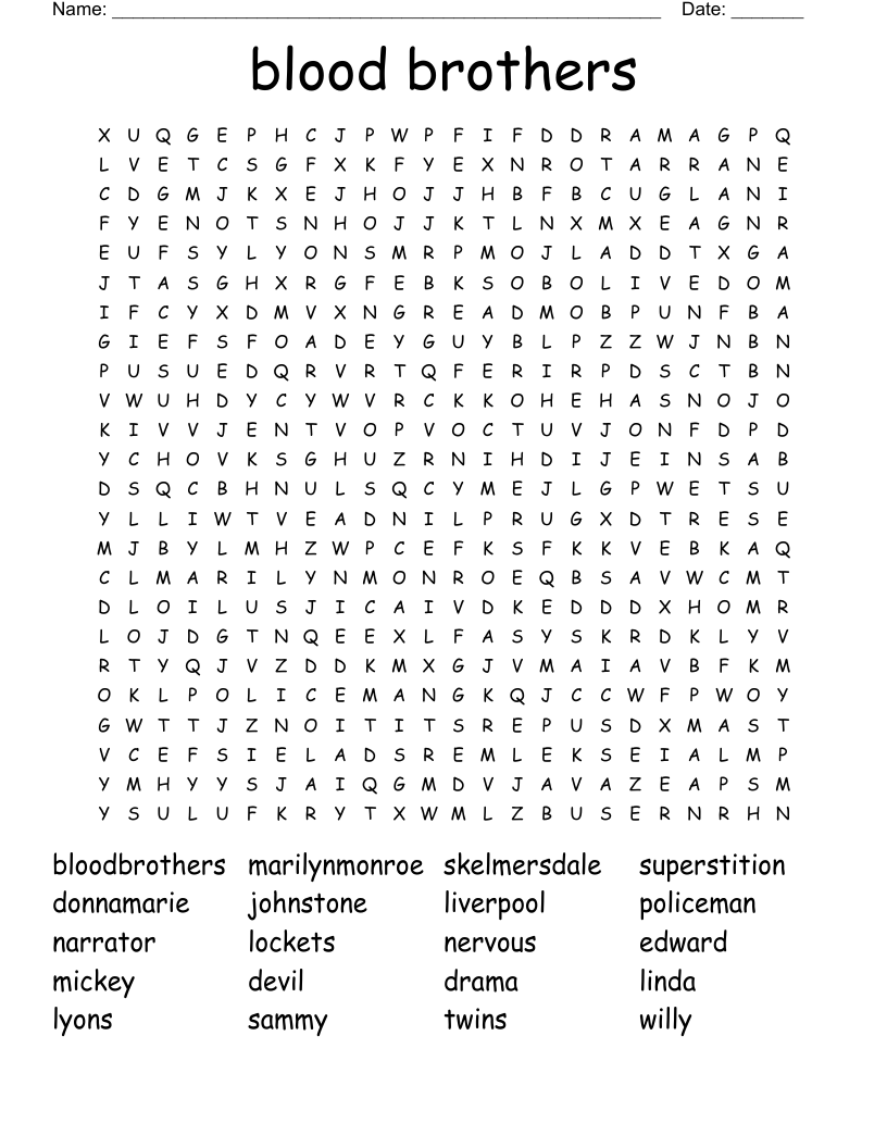 blood brothers Word Search